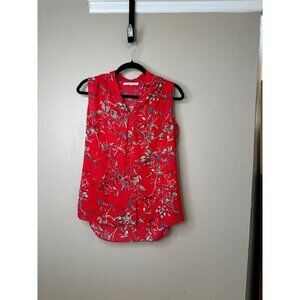 Rose & Olive Womens Red Blouse Small floral sleeveless polyester pullover‎ vneck